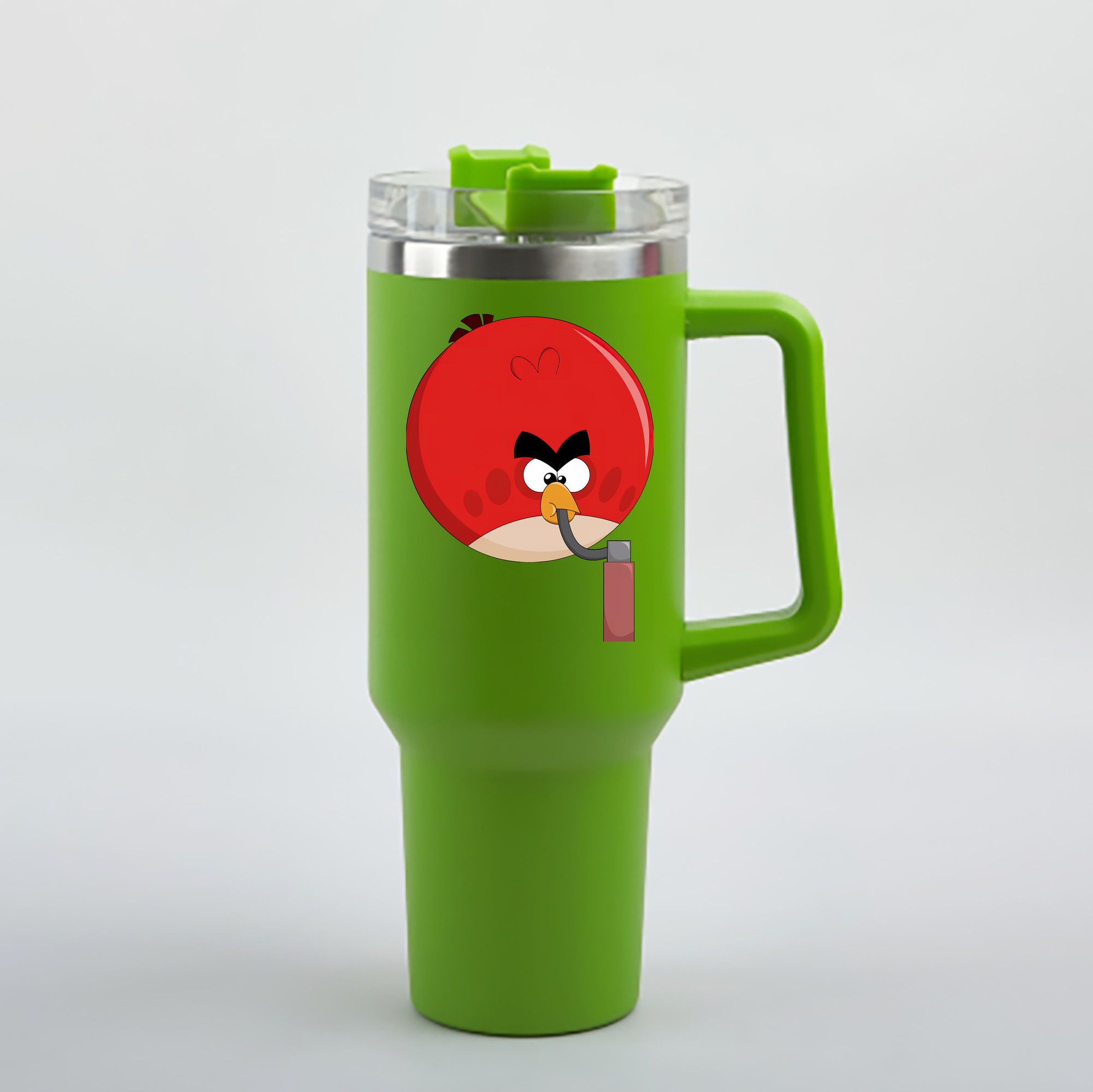 （画像用） Angry Birds アングリーバード 1200mL車用タンブラー - クリスタルステッカー（プラスチックストロー付き）